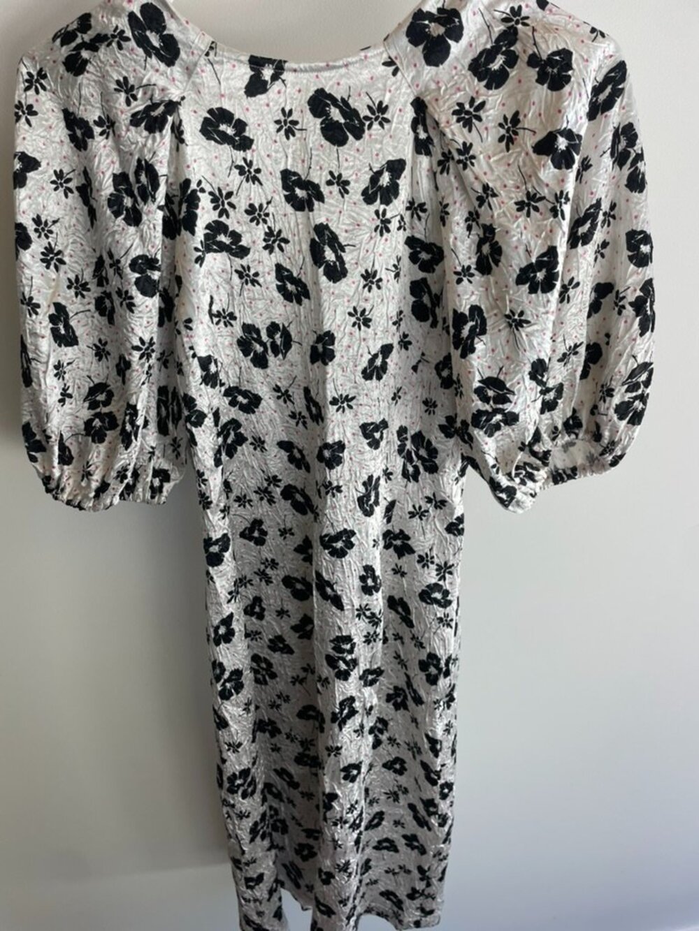 Bimba y Lola White Floral Dress Puff Sleeve Midi Dress Small